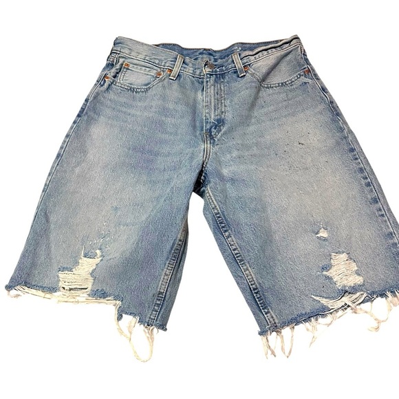 Levi’s 469 Men’s Blue Cut Off Distressed Denim Shorts size 32 - Picture 1 of 14